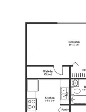 1 bedroom floor plan at University Manor Apartments in Tucson, AZ